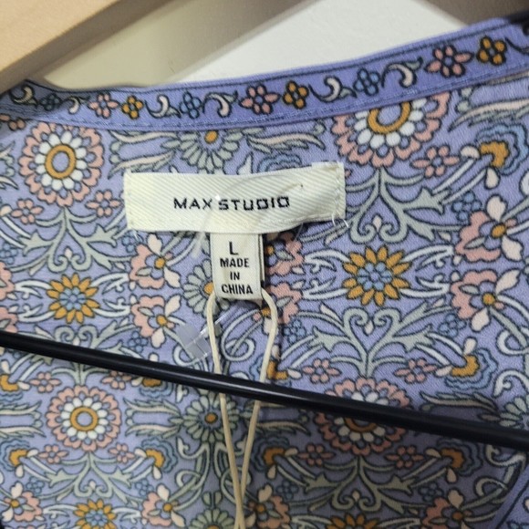 Max Studio Women's Crepe Shirtale Wrap Floral Print Surplice Blouse L - Picture 4 of 12